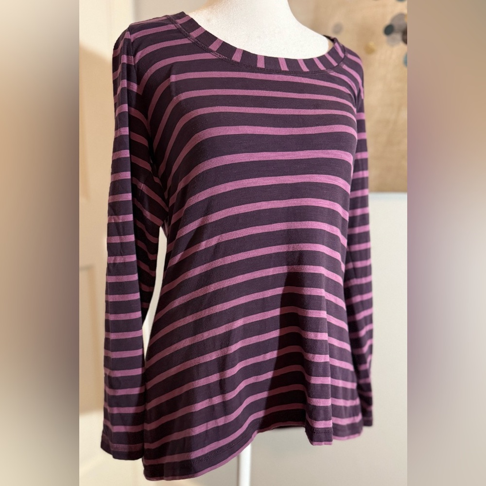 Boden Women’s Purple Pink Striped Long Sleeve Scoop Neck Stretch Shirt Top 10